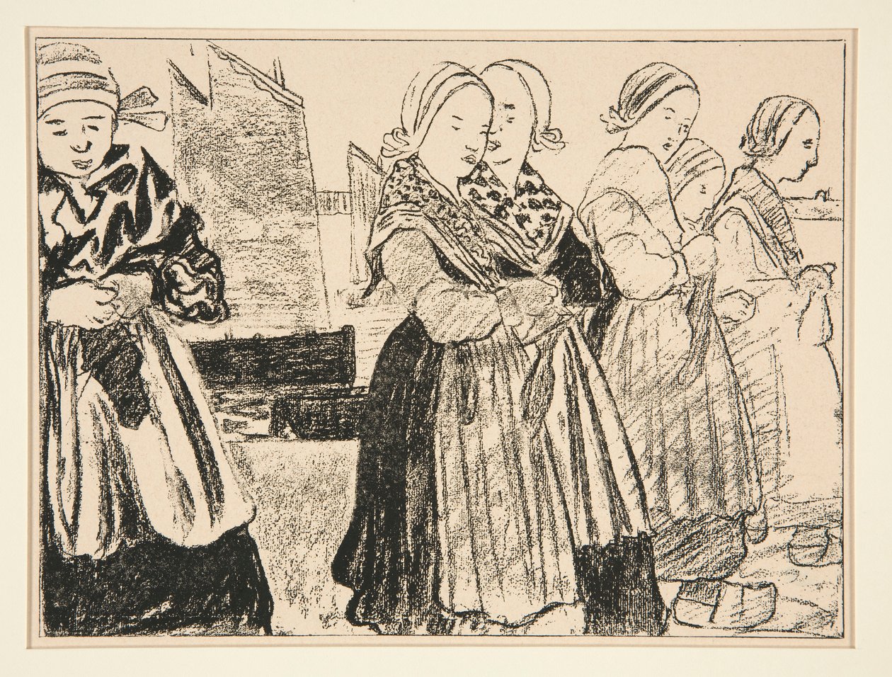 Breton Girls, eller Breton Girls on the Quay, i #36 av La Revue Blanche, oktober 1894 av Charles Cottet