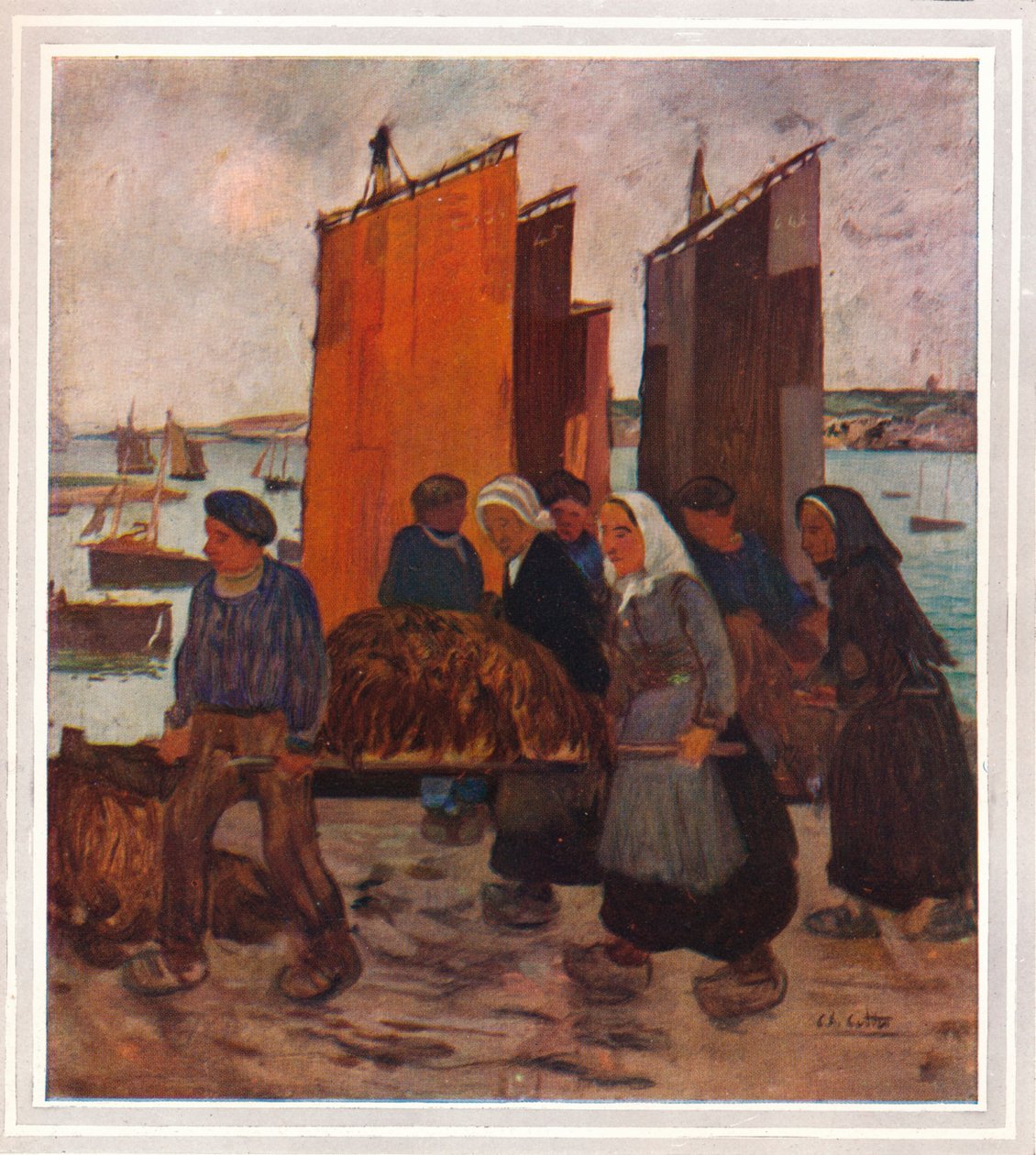 Bretonske fiskere som lander fra Le Goemon, ca 1903 av Charles Cottet