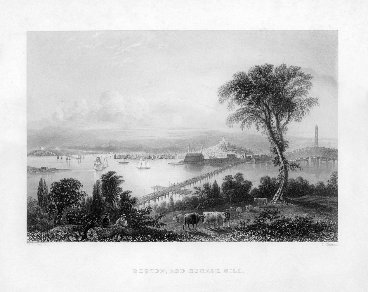 Boston og Bunker Hill, c1820 av Charles Cousen