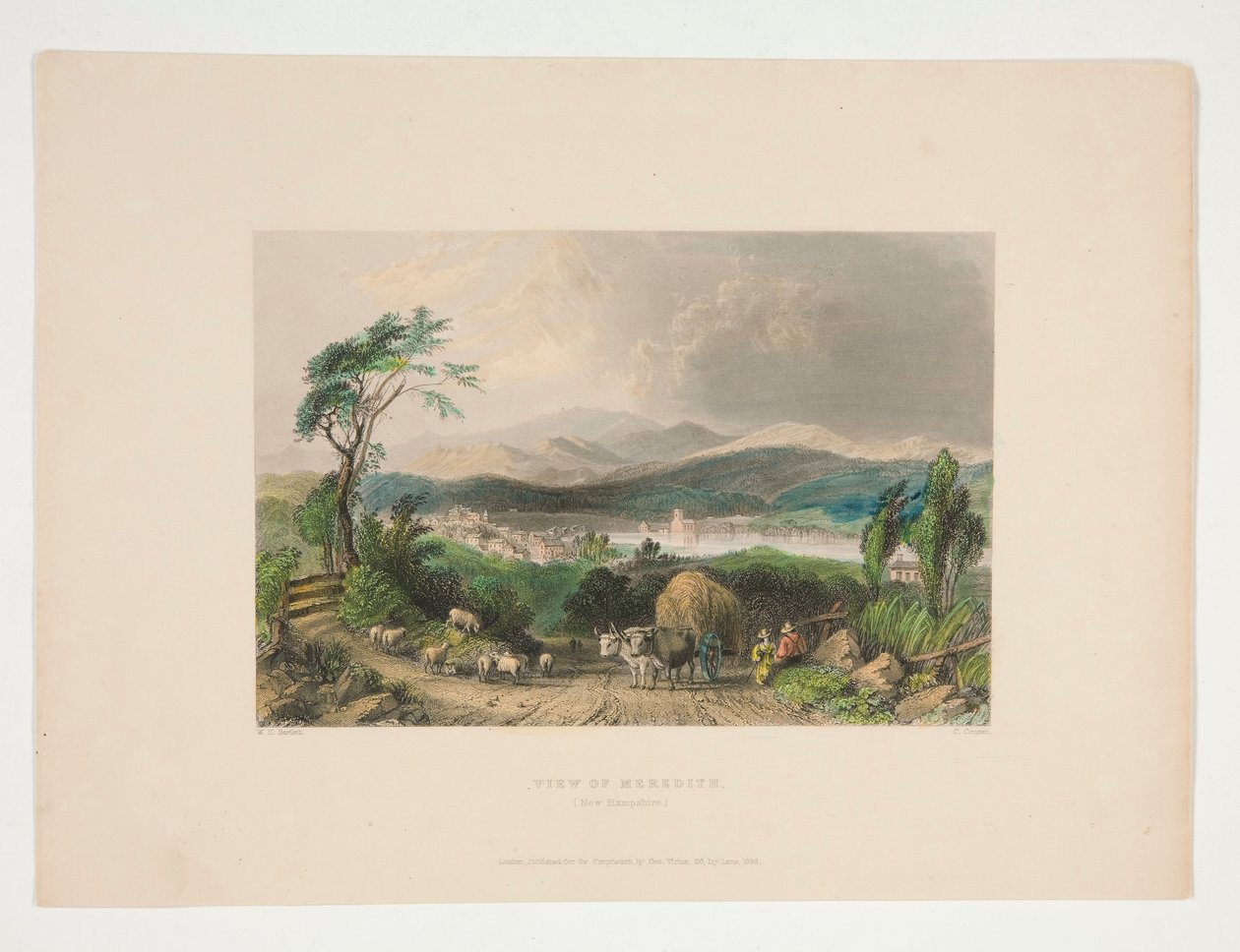 Utsikt over Meredith, New Hampshire, illustrasjon for Nathaniel Parker Willis av Charles Cousen