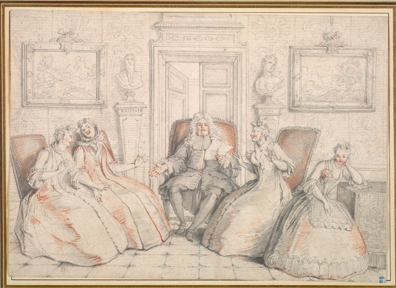 Trissotin Reading til Philaminte, Bélise og Armande..., sannsynligvis ca. 1725-1726. av Charles Coypel