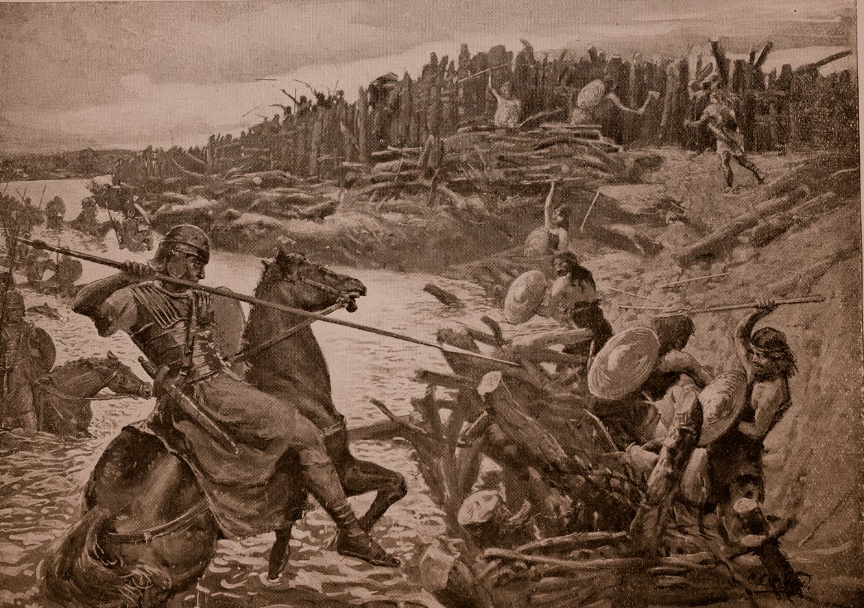 Cæsar krysser Themsen, illustrasjon fra 