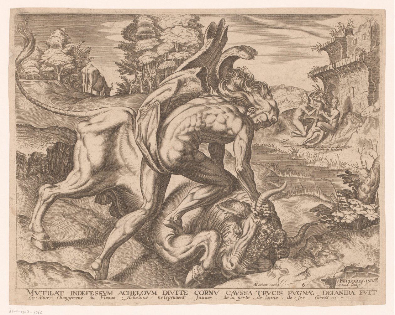 Herkules temmer den kretiske oksen Labours of Hercules etter Frans Floris (serietittel) av Charles David