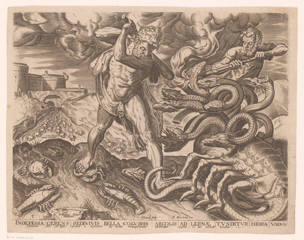 Hercules beseirer hydraen til Lerna Labours of Hercules etter Frans Floris (serietittel) av Charles David
