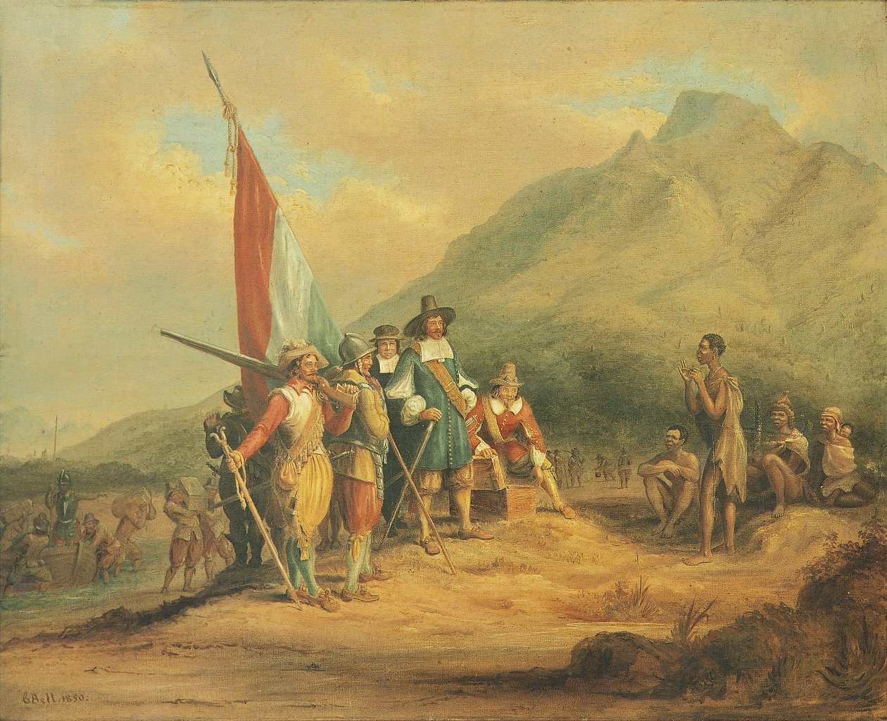 Ankomsten av Jan van Riebeeck og hans menn til Kapp det gode håp i april 1652 av Charles Davidson Bell