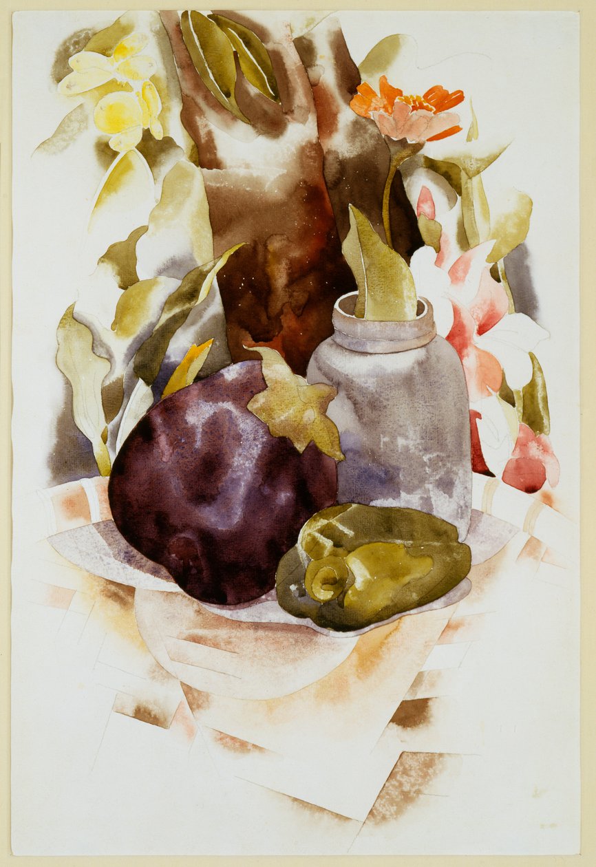 Aubergine og grønn paprika av Charles Demuth