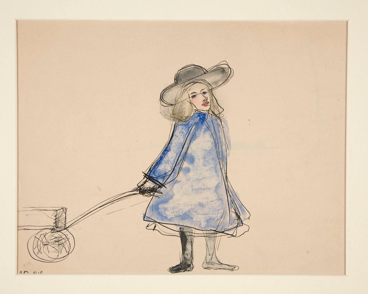 Girl Pulling Wagon (Plain Girl in Blue Dress) (recto); Skisse av en mann (verso) av Charles Demuth