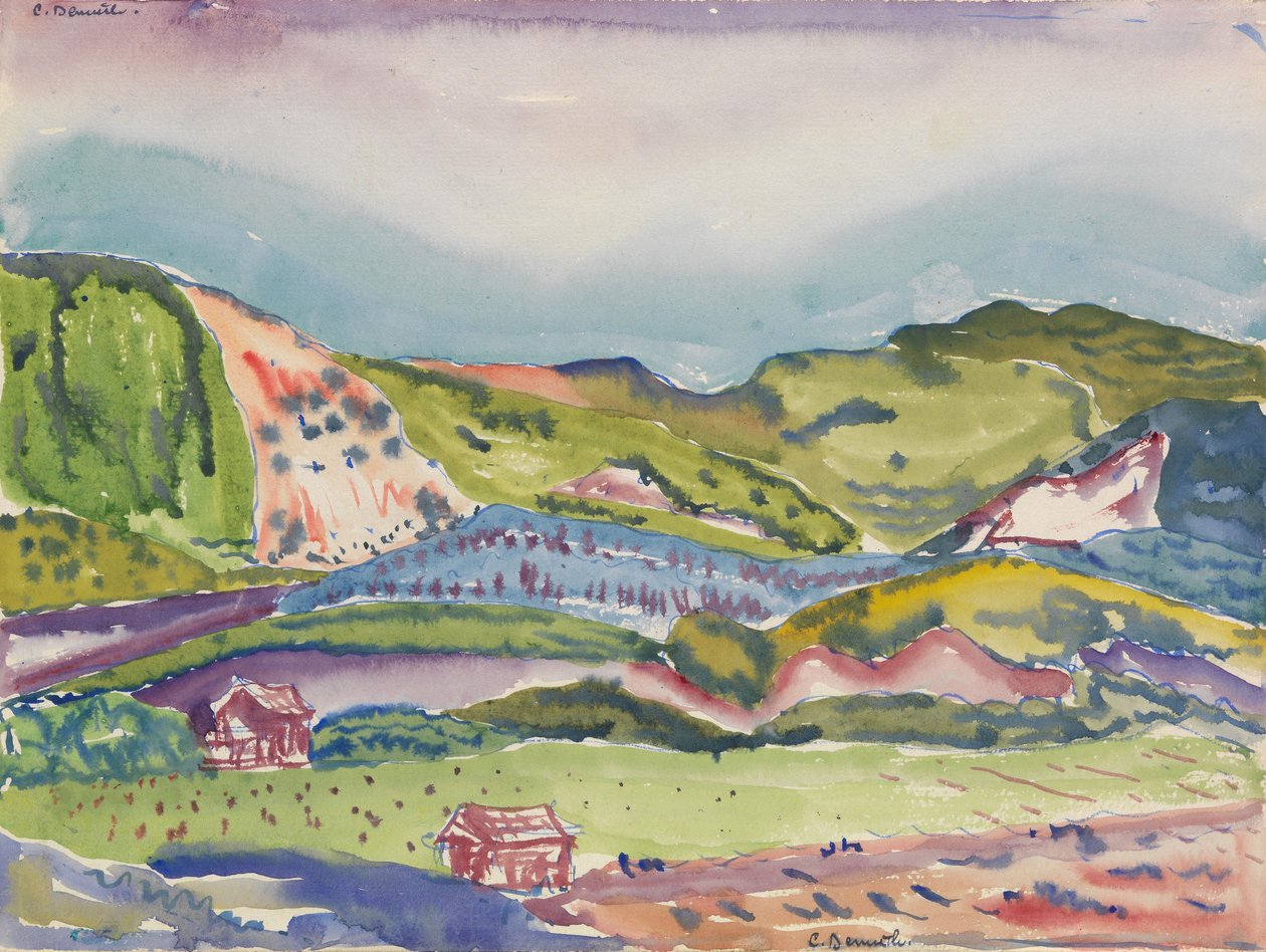 Fjell med rødt hus, ca. 1913 av Charles Demuth