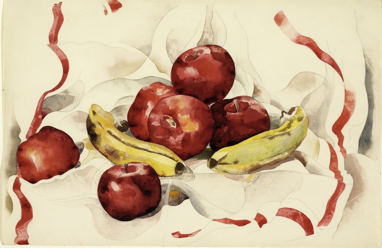 Stilleben med epler og bananer, ca. 1925 (wc og grafittblyant på vevd papir) av Charles Demuth