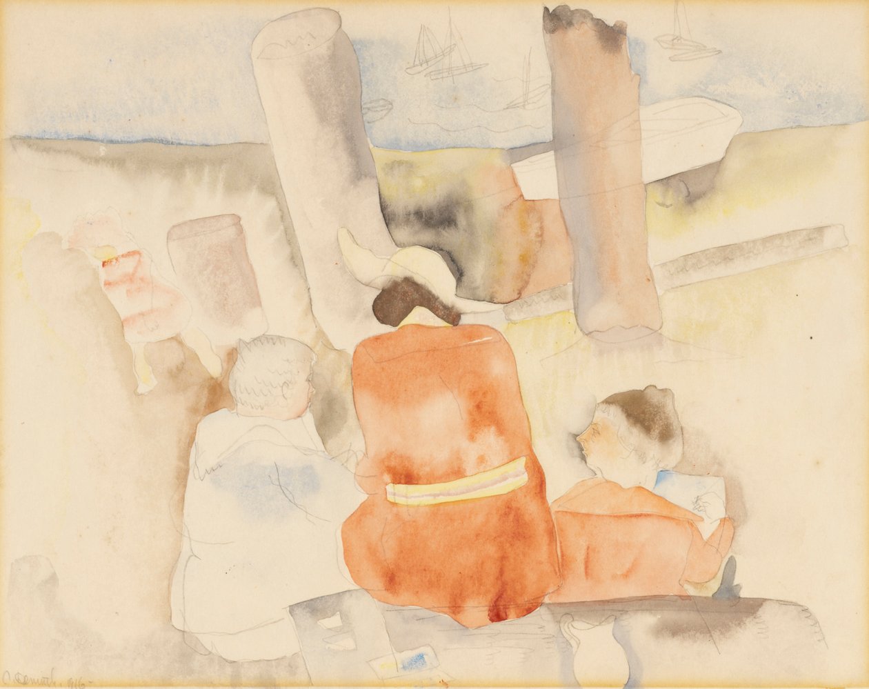 Tre figurer som skisserer av Charles Demuth