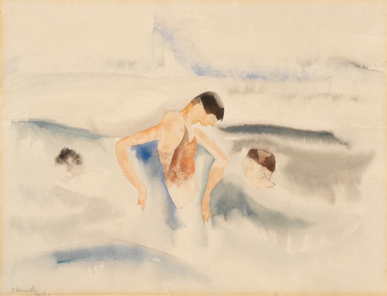 Tre figurer i vann (wc på papir) av Charles Demuth