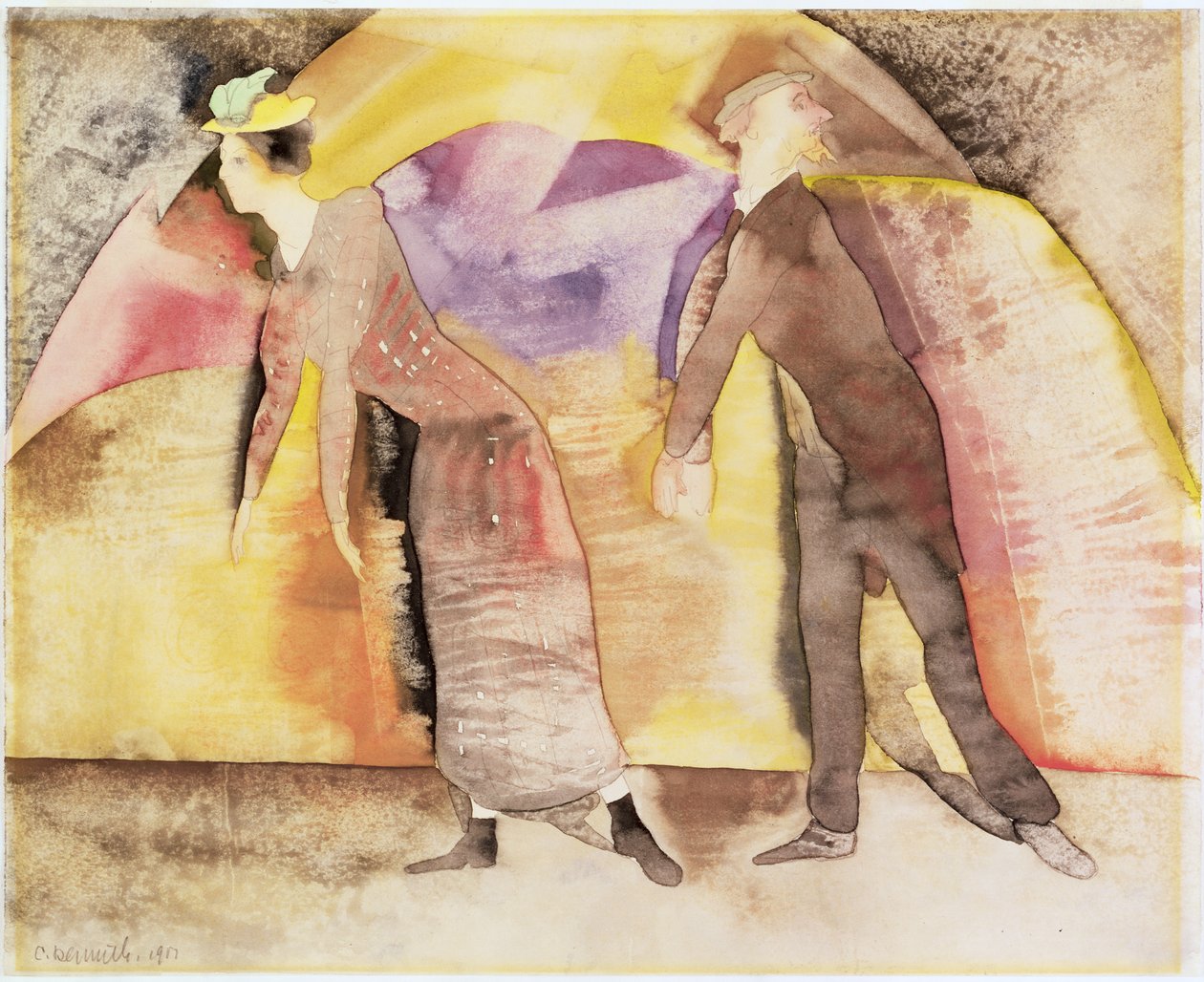 Vaudeville - Kvinne og mann på scenen, 1917 (wc på papir) av Charles Demuth
