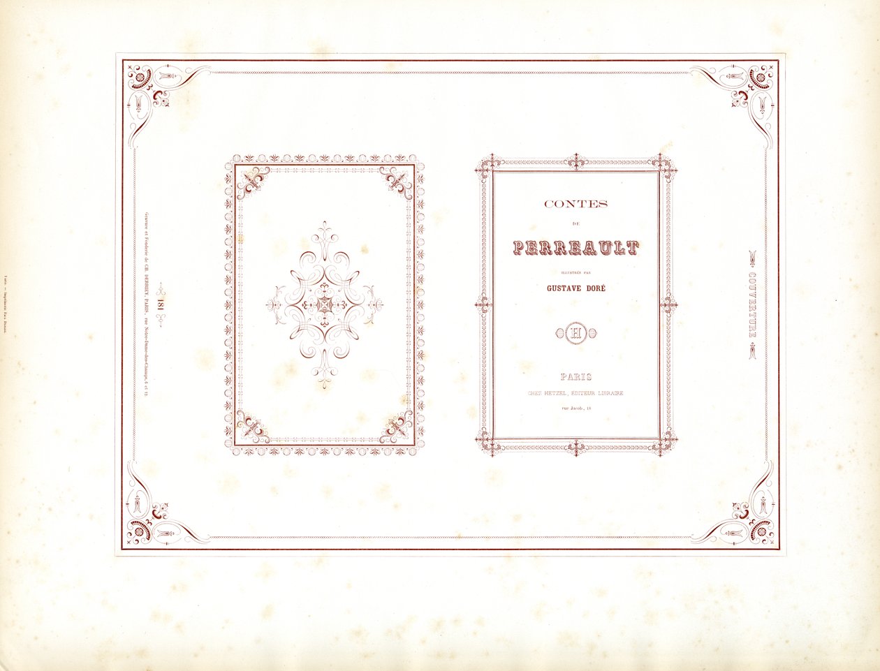 Elegante bokrammer for litterære verk (trykk) av Charles Derriey