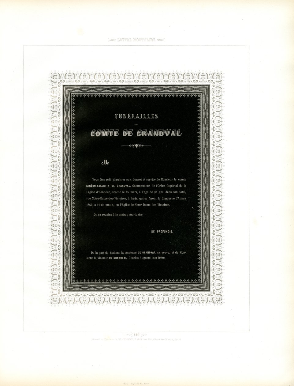 Sorgkort med ornamental ramme (trykk) av Charles Derriey
