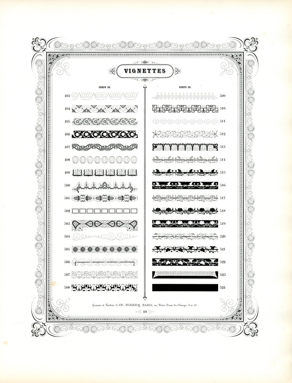 Ornamentale kanter og vignetter, korps 20 (fortsettelse) (trykk) av Charles Derriey