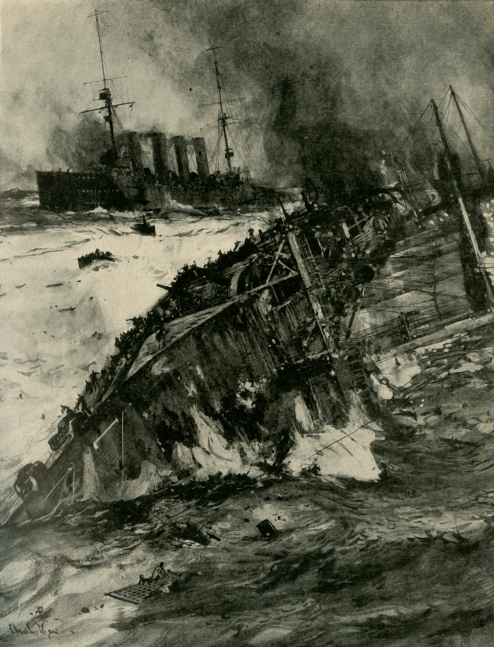 Senkingen av HMS Aboukir, første verdenskrig, 22. september 1914, c1920. av Charles Dixon