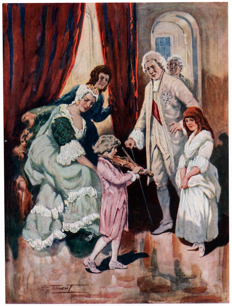 Mozart vinner kongelighetens hjerte c1763 tidlig på 1900-tallet av Charles Dudley Tennant