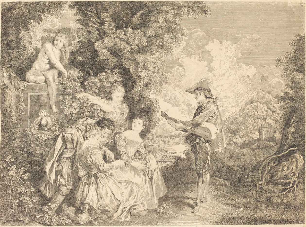 kjærlighet leksjon av Charles Dupuis after Antoine Watteau