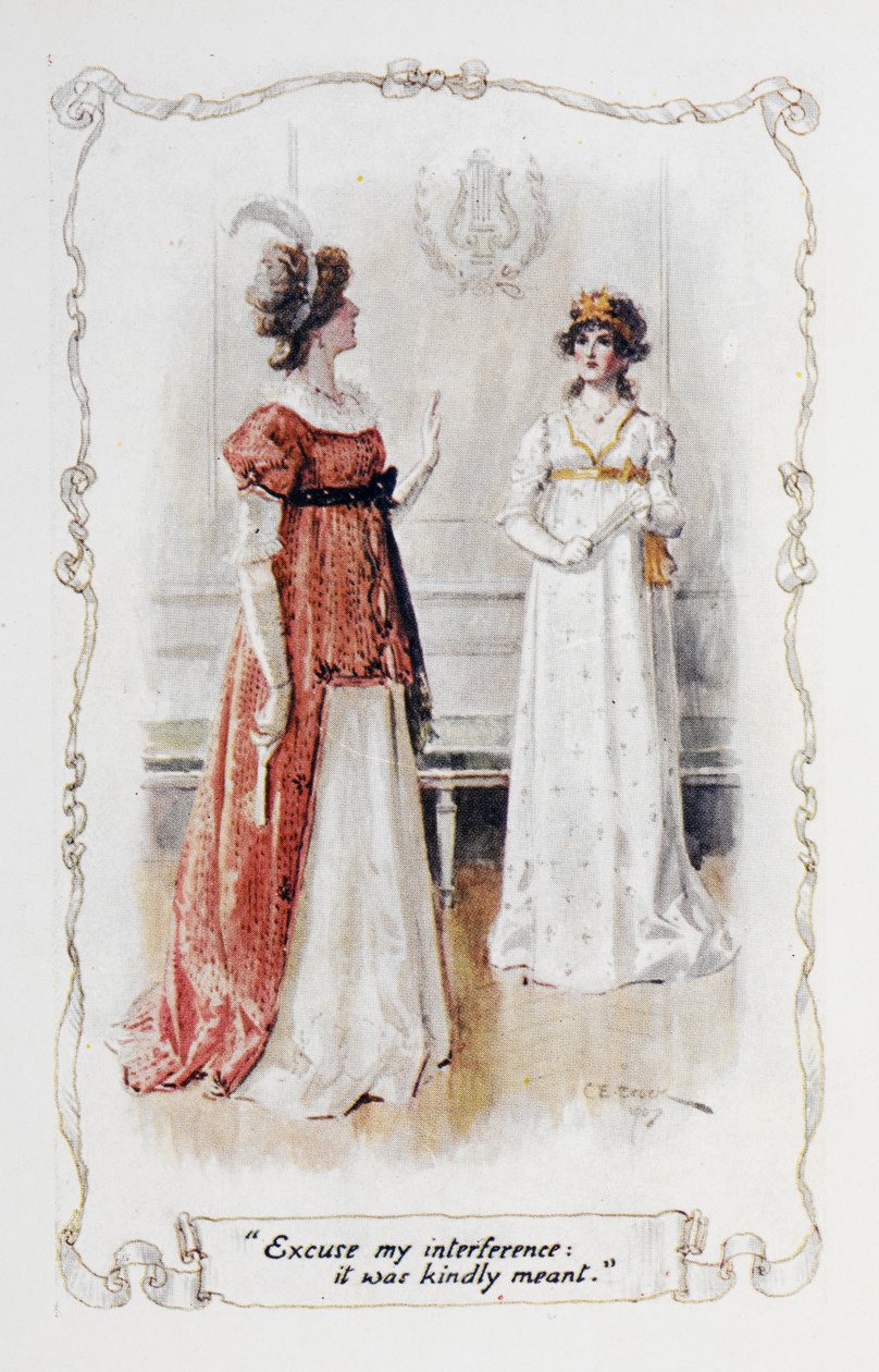 "Unnskyld innblandingen min, det var vennlig ment", Georgina Darcy til Elizabeth Bennet, illustrasjon til 
