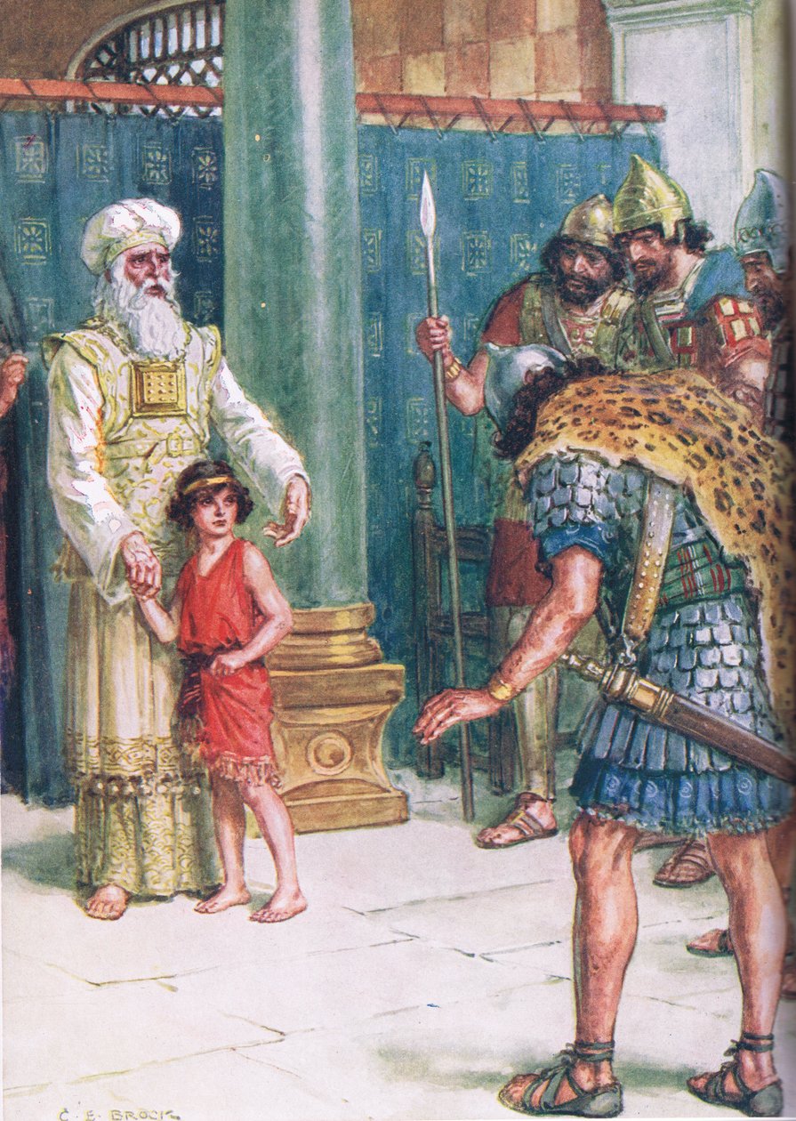 'God Save the King', illustrasjon fra 'Through the Bible' utgitt 1928 (farge litho) av Charles Edmund Brock