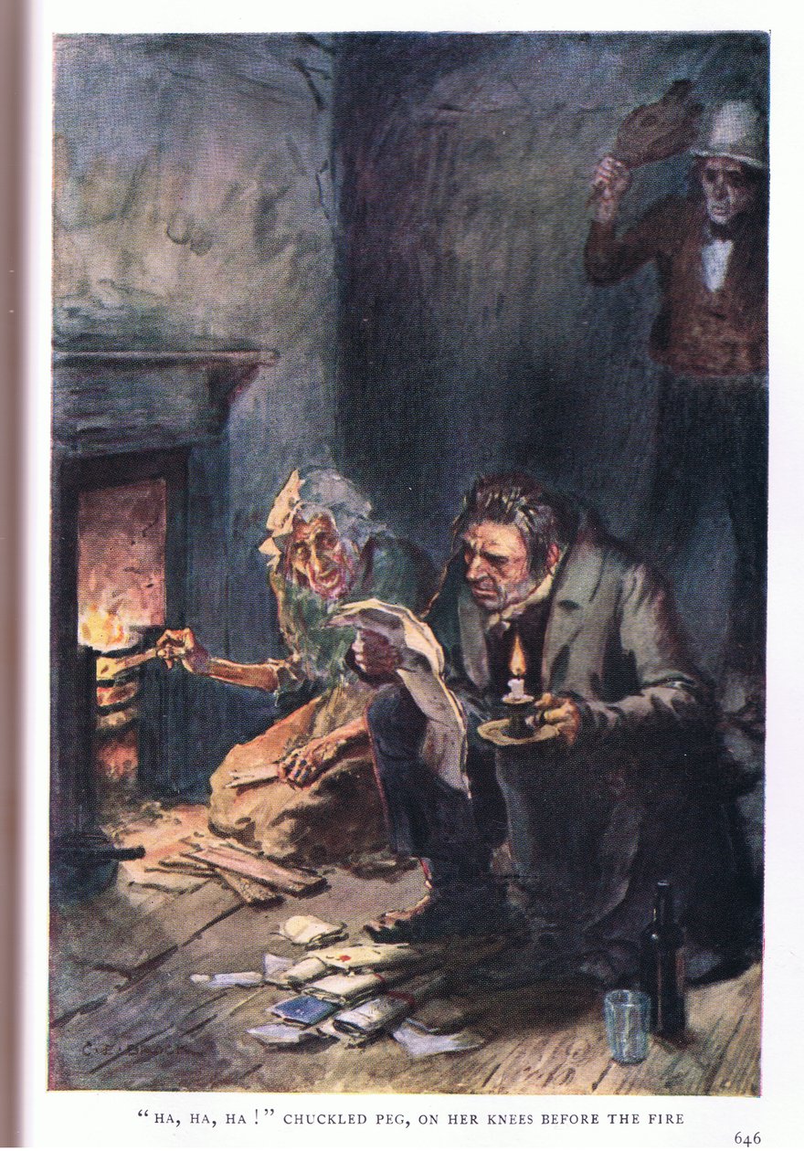 Ha, ha, ha! humret Peg, på kne foran bålet av Charles Edmund Brock