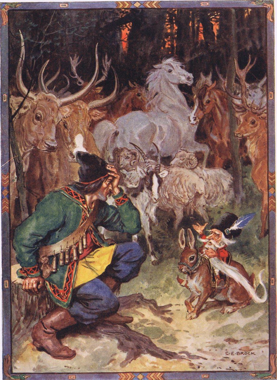 Hei! God mann, jeg vet hva som plager deg, scene fra Sur the Eagle i Children's Stories from Rumenian Legends av Moses Gaster (1856-1939) 1921 av Charles Edmund Brock