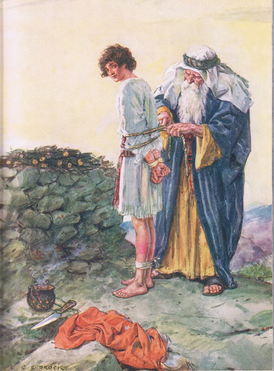 Skal Isak dø? illustrasjon fra Through the Bible, Virtue Publishing, 1928 av Charles Edmund Brock