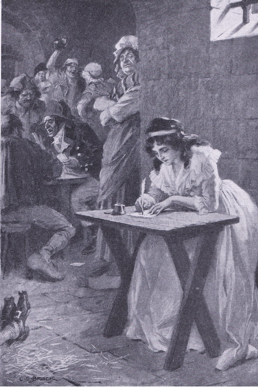 Madame Roland skriver til datteren sin, fra My Magazine, pub.1922 (litho) av Charles Edmund Brock