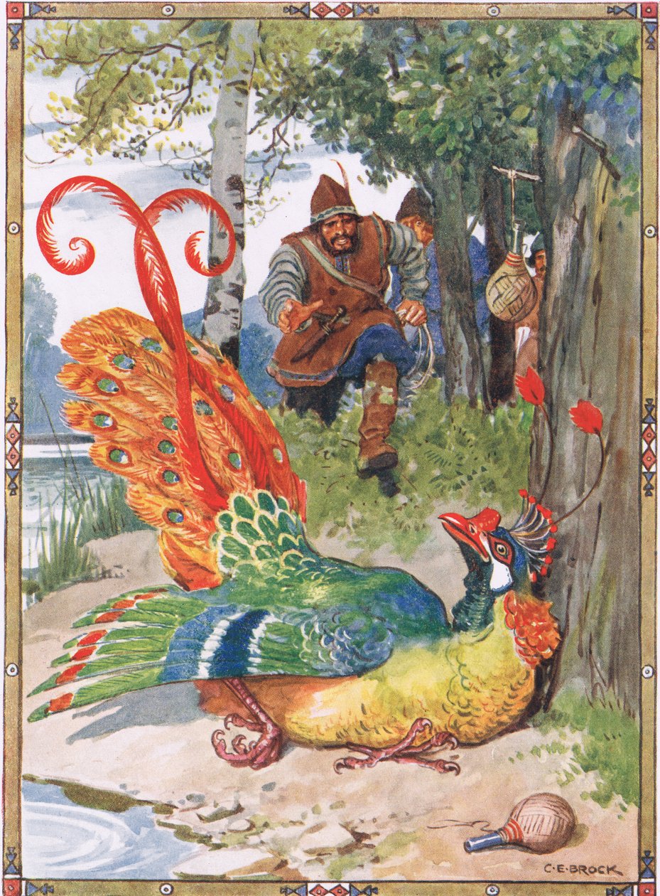 Da han prøvde å fly fant han vingene for tunge, scene fra The Knight of the Flowers in Children's Stories from Rumenian Legends av Moses Gaster (1856-1939) 1921 av Charles Edmund Brock