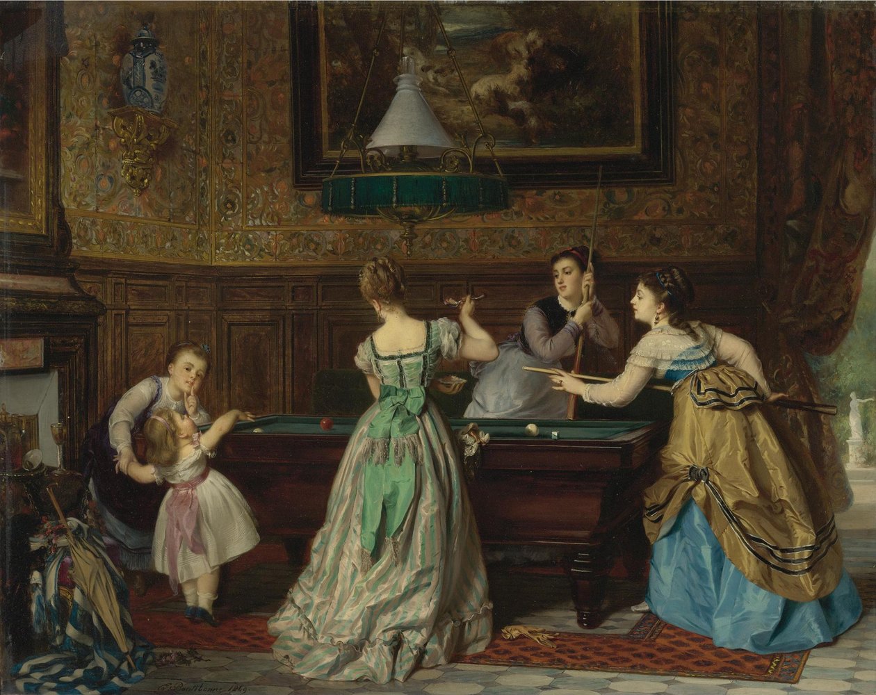Damer som spiller biljard, 1869 av Charles Edouard Boutibonne