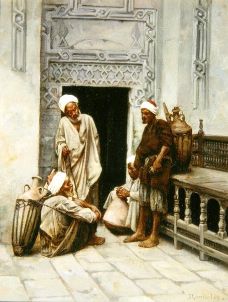 Arabiske vannbærere i hvile (olje på lerret) av Charles Edouard Lemaitre
