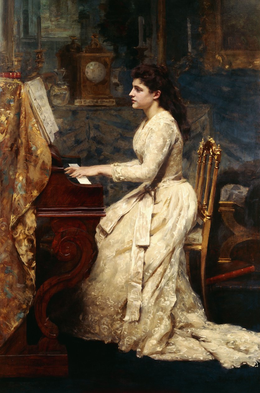 En ung jente som spiller et piano, 1891 av Charles Edouard de Beaumont