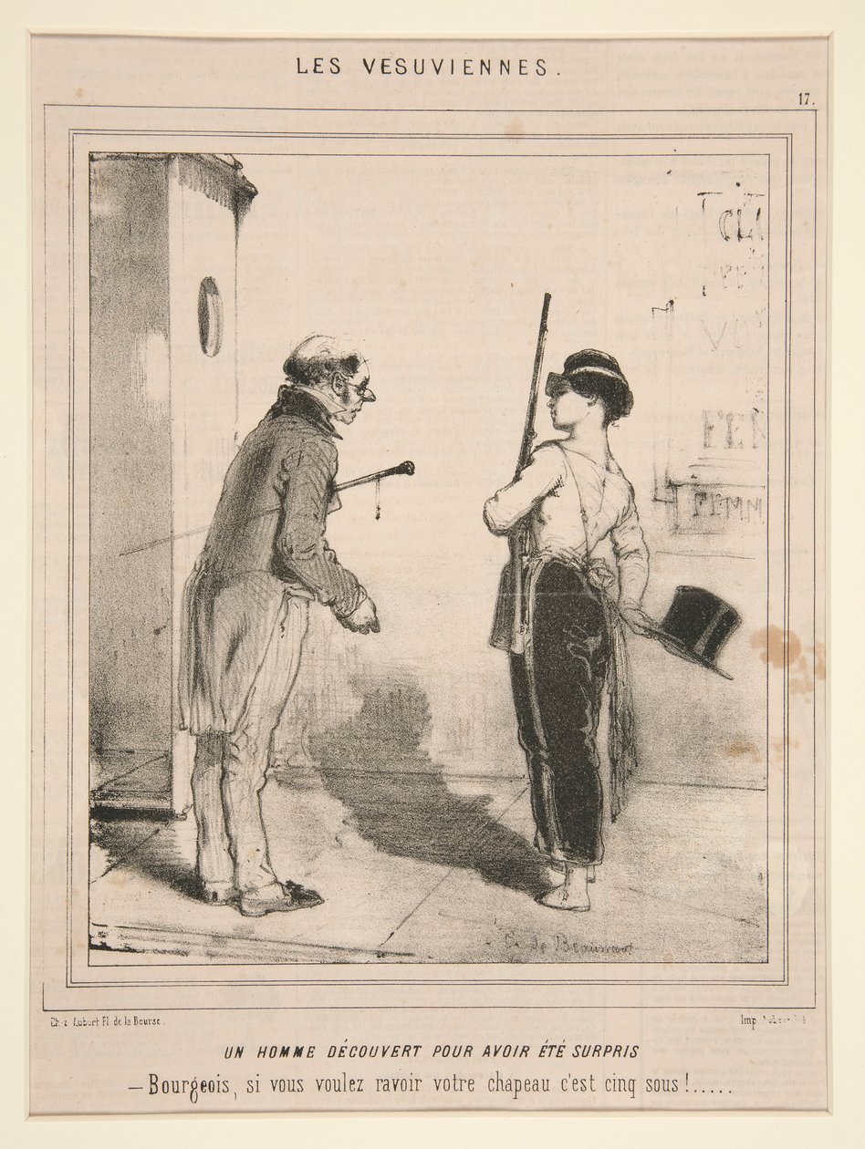 En mann oppdaget å ha vært overrasket (A Man Discovered for Having Been Surprised), fra serien Les Vesuviennes publisert i Le Charivari av Charles Edouard de Beaumont