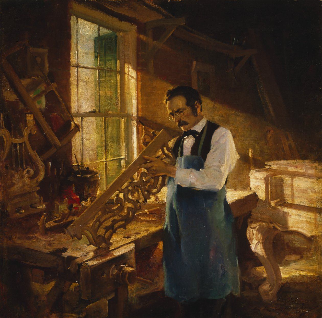Henry Engelhard Steinway ved hans arbeidsbenk, ca. 1920 av Charles Edward Chambers