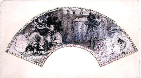 Viftedesign (Le Boudoir) (penn og blekk og akvarell på papir) av Charles Edward Conder