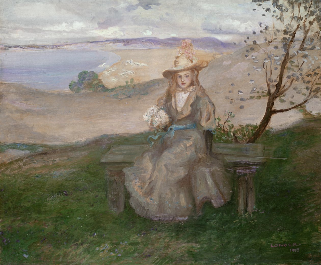 Jente med en bukett over Swanage Bay, 1899 av Charles Edward Conder
