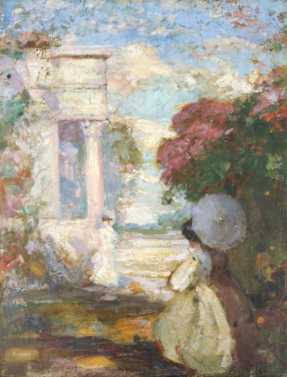 Lyrisk landskap med to figurer i kjole fra det nittende århundre, 1890-1900 av Charles Edward Conder