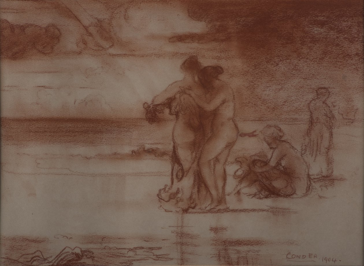 Nakenbading, 1904 (rødt kritt på papir) av Charles Edward Conder
