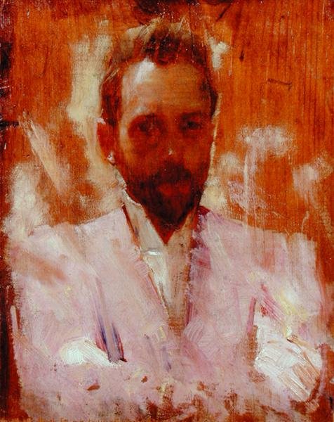 Portrett av maleren Sir Ernest Arthur Streeton (1867-1943) (olje på panel) av Charles Edward Conder