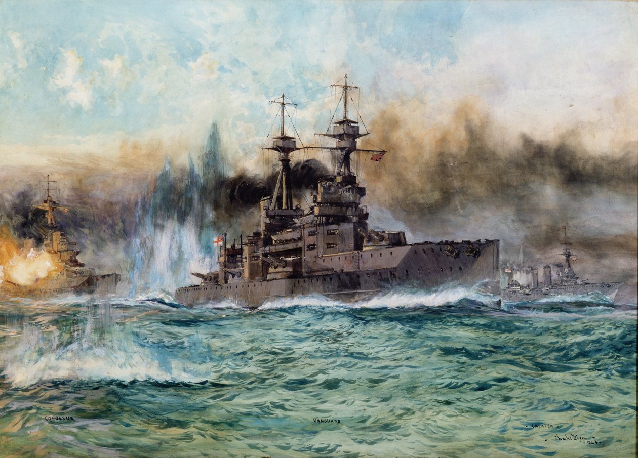 H.M.S Vanguard i slaget ved Jylland, 1924 av Charles Edward Dixon