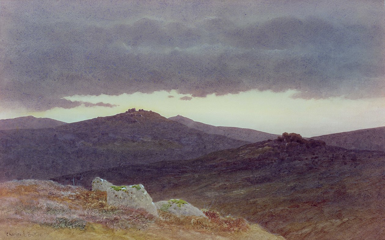 Dusk over Dartmoor (akvarell på papir) av Charles Edward Jr. Brittan