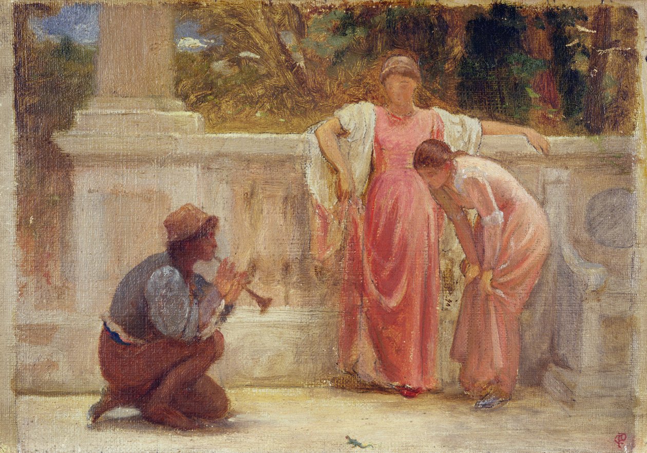 The Green Lizard, 1902 (blyant og olje om bord) av Charles Edward Perugini