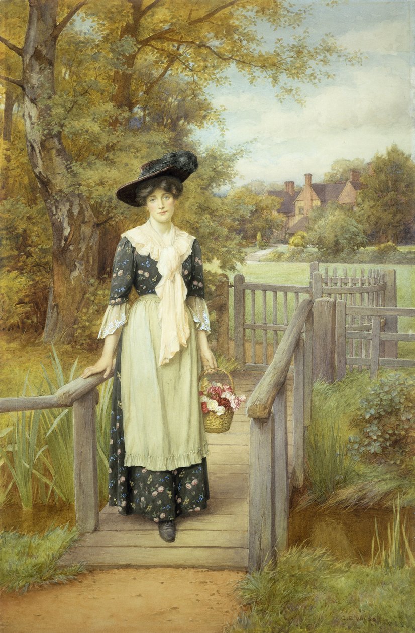 A Country Beauty (w/c over blyant med gouache på papir) av Charles Edward Wilson