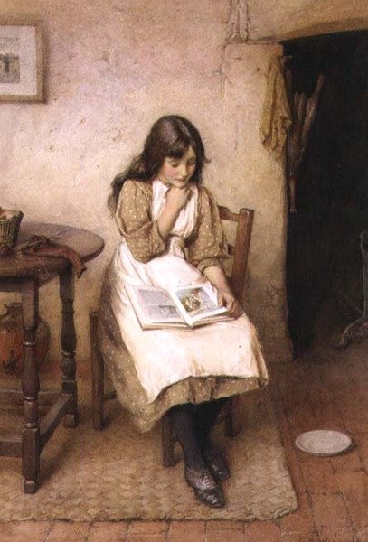 En jente som leser (akvarell og gouache) av Charles Edward Wilson