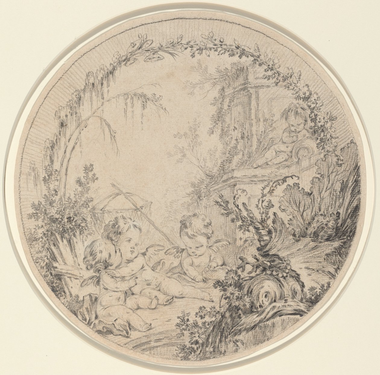 Tre putti med fiskenett av Charles Eisen