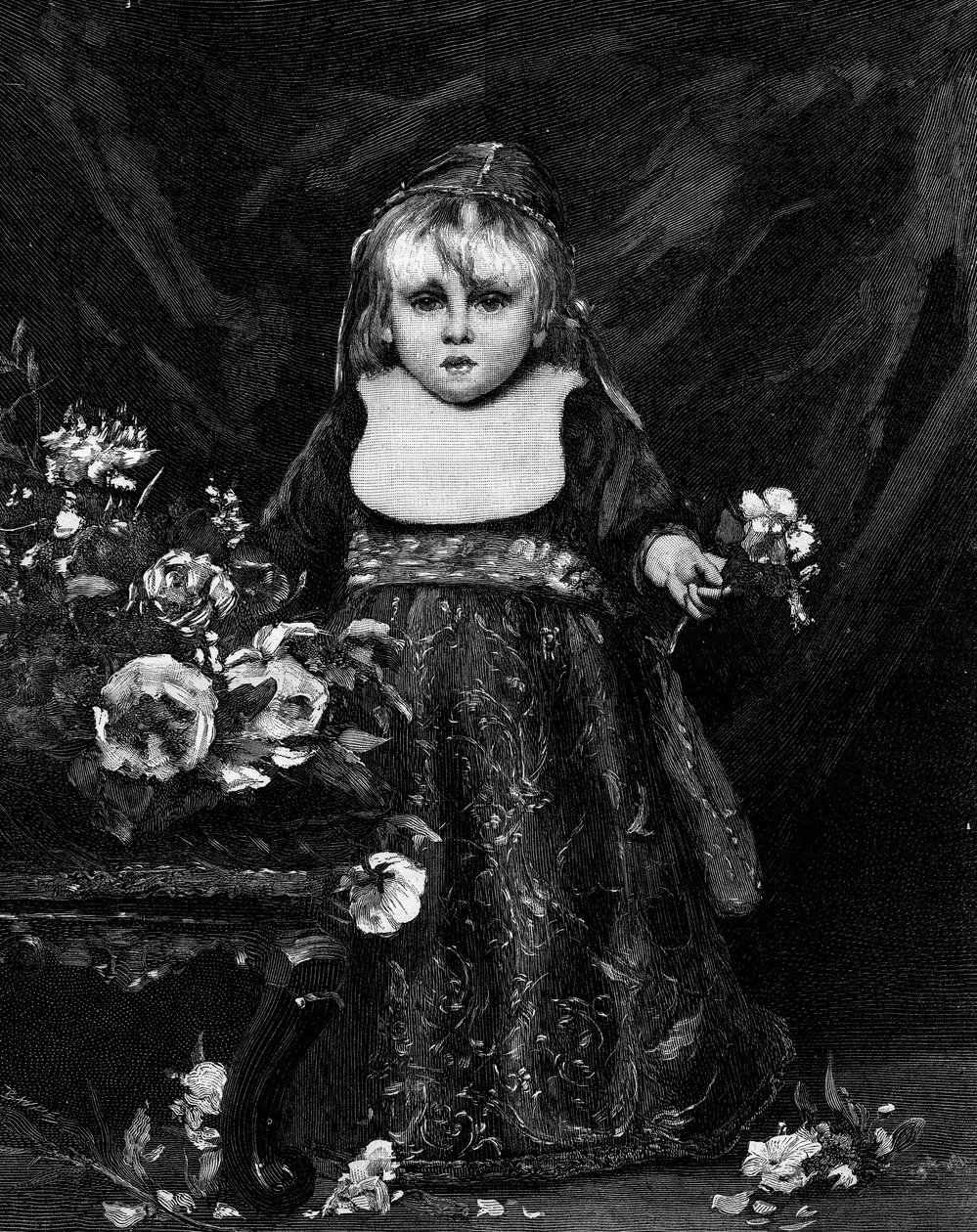 En fremtidig doge (venetiansk barn fra 1500-tallet) (1800-tallet). Gravering etter maleriet av Emile Auguste Carolus Duran (Charles Duran eller Carolus-Duran) (1837-1917). I "" The Illustrous World"" nr. 1261 av 28. mai 1881. av Charles Emile Auguste Carolus Duran