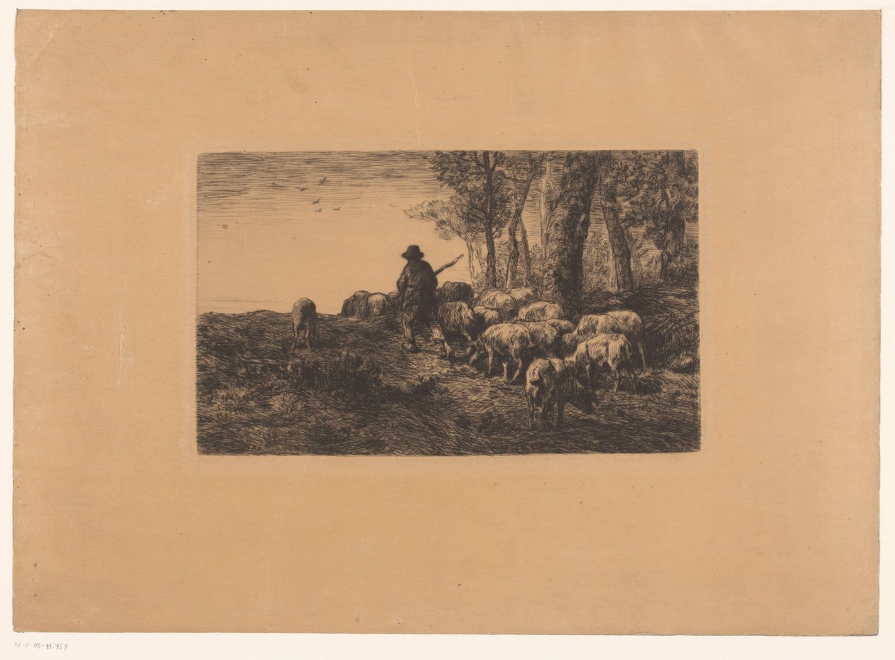 Gjeter med gruppe griser av Charles Emile Jacque (attributed to)