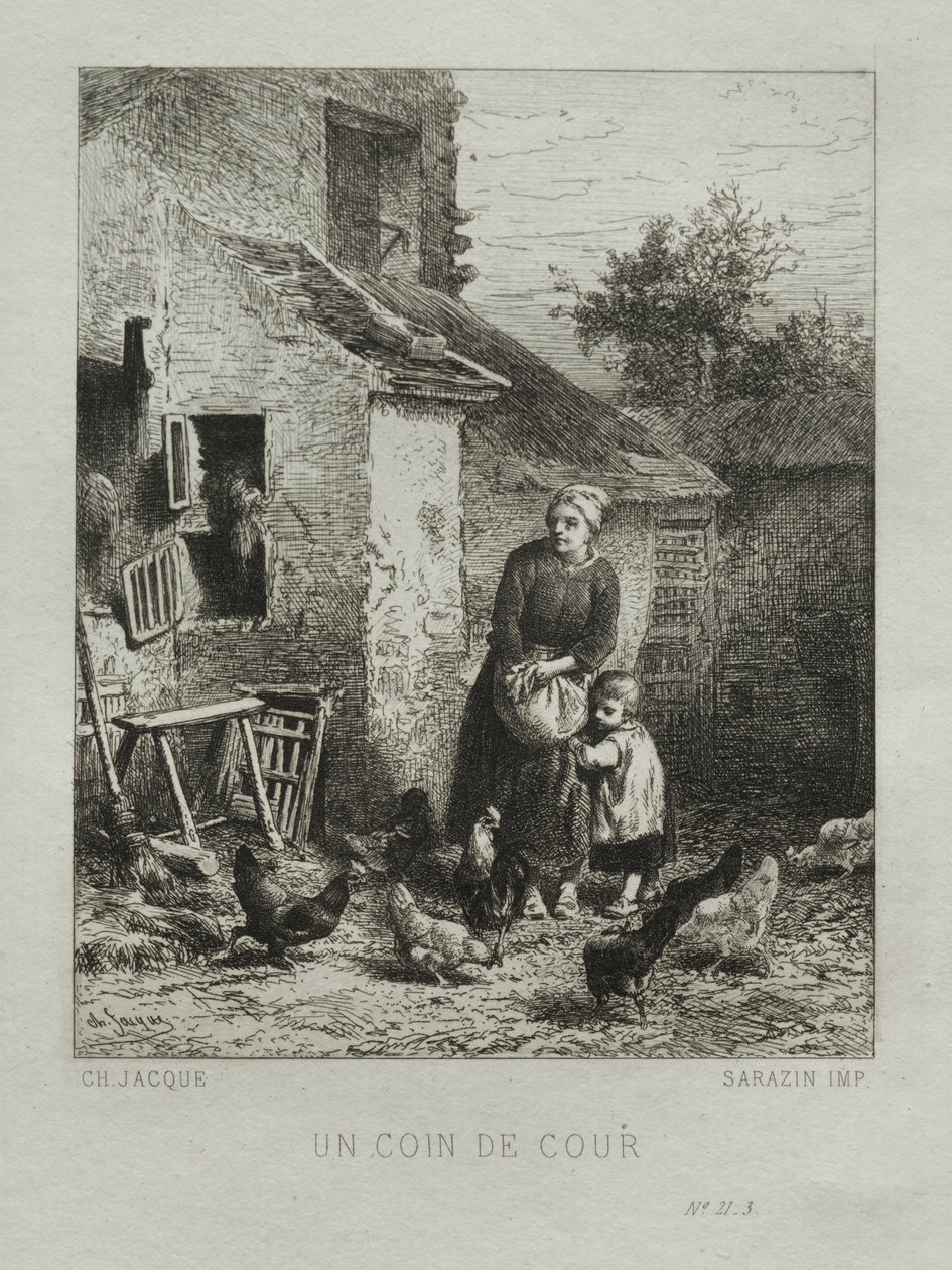 Et hjørne av gården. av Charles Emile Jacque