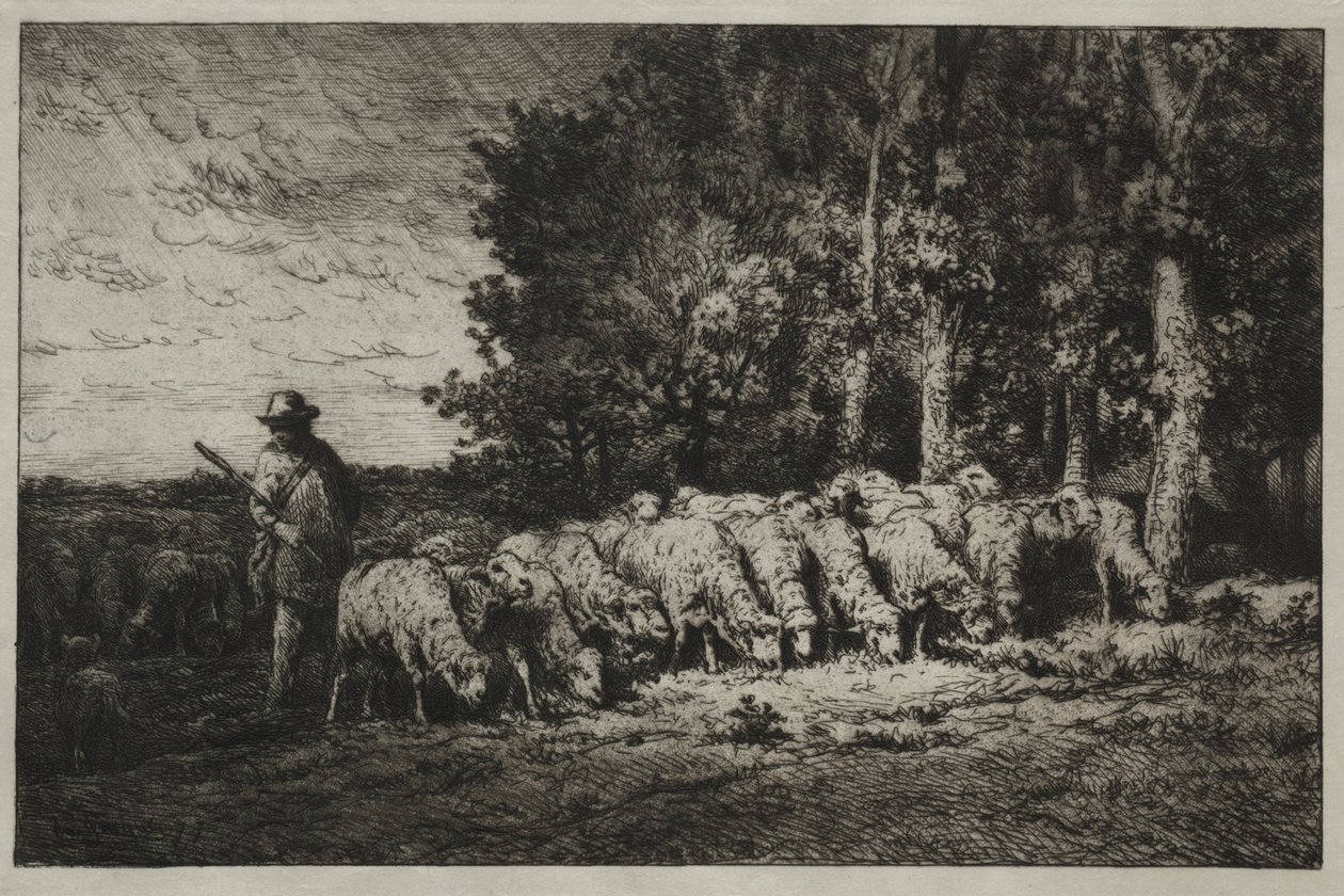 En flokk i utkanten av en skog av Charles Emile Jacque