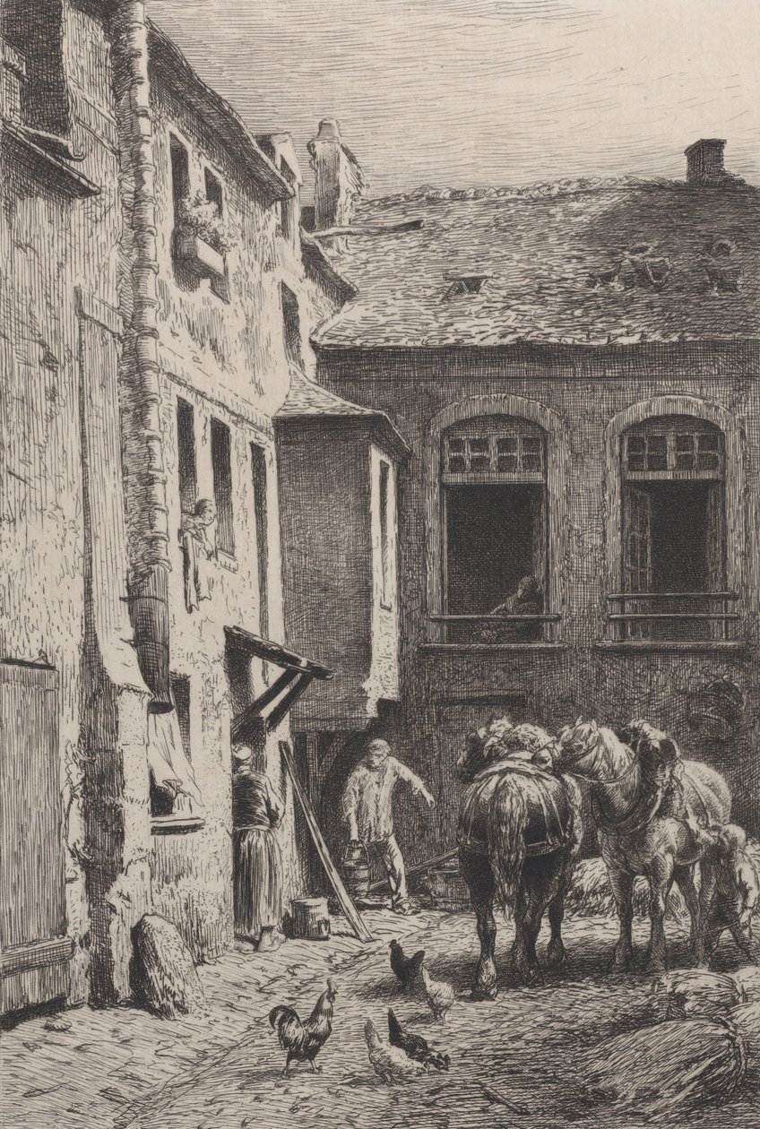 En gårdsplass i Paris i 1865. av Charles Emile Jacque